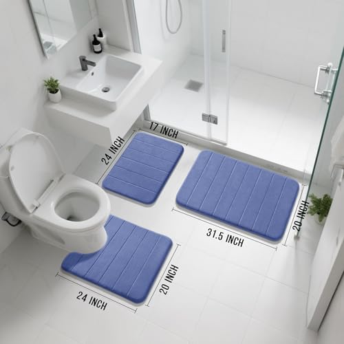 Yimobra Memory Foam Bath Mat Set 3 Pieces- Super Soft Absorbent Quick Dry Bathroom Rug Sets, Machine Washable Non Slip Floor Carpet for Tub Shower, Vanity & Toilet Base, Navy Blue - Image 2