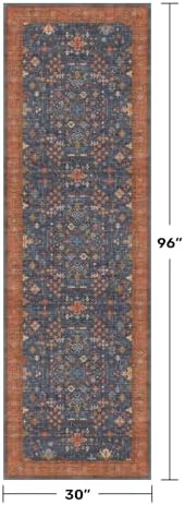 Washable 8 ft Long Runner for Kitchen Floor - Navy Blue Hallway Runner Rug, Pet Friendly Waterproof Non Slip with Rubber Backing, Stain Resistant Laundry Room Rug (2'6"x8' Navy Blue & Terracotta) - Image 2