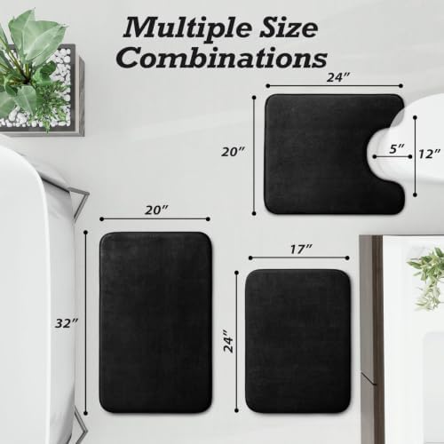 HUXMEYSON Bathroom Rugs Sets 3 Piece, Non-Slip & Quick Dry Bath Mat Set, Ultra Soft Velvet Bath Rugs for Bathroom, Toilet and Shower Floor, Black - Image 2