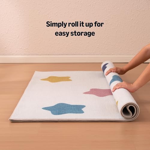Amazon Basics Kids Printed Area Rug, Soft, Non-Slip, Machine Washable, 4' W × 6' L, Colorful Stars - Image 6