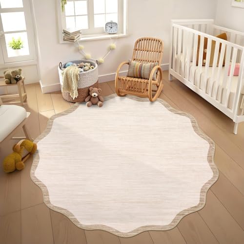 GarveeHome Scalloped Round Rugs 5Ft Washable Area Rug for Playroom by GarveeHome