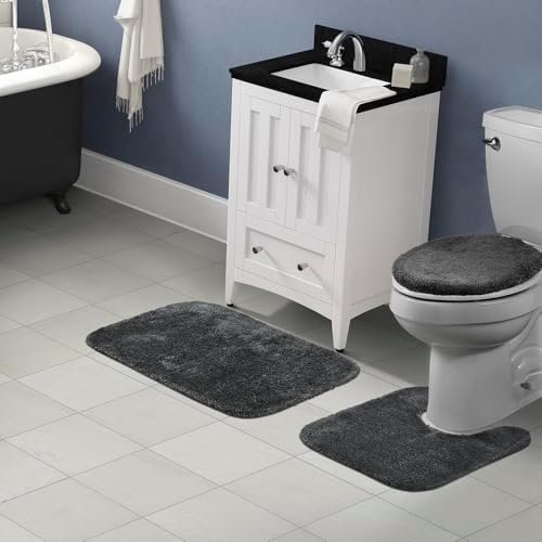 Garland Rug Traditional Nylon Washable Dark Gray 3 Piece Set - Lid, Contour, Bath Rug - Soft, Absorbent, and Stylish for Your Bathroom - Image 2