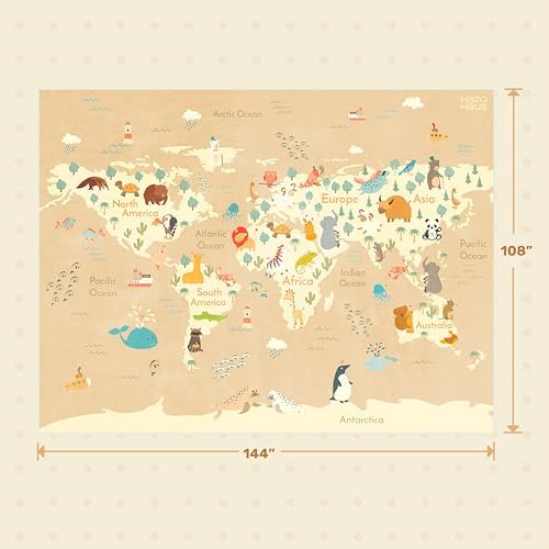 Huge Kids Rugs for Living Room - 9x12 Large Classroom Rug for Children Play & Learning, Washable Ultra Soft World Map Carpet with Ocean, Continents & Cute Animals - Image 2