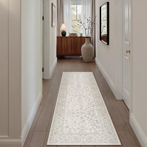 PureCozy 2x6 Beige White Runner Rug Washable Hallway Non Slip Kitchen by PureCozy