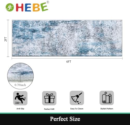 HEBE Hallway Runner Rug 2'x6', Washable Non Slip Kitchen Rug Runner - Image 2