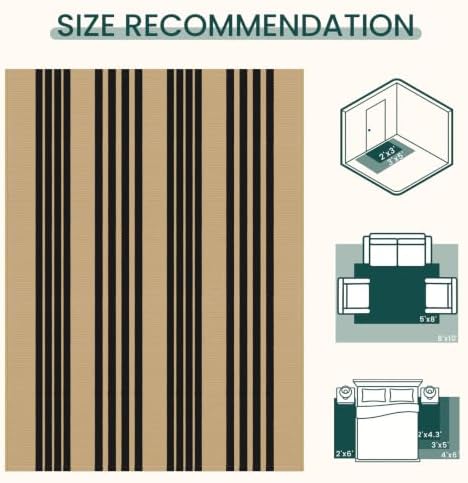 KOZYFLY Striped Rug 2x3 ft Brown and Black Woven Washable Stripes Doormat - Image 3