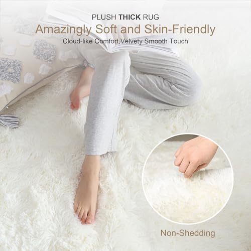 3x5 Thick Cream White Fluffy Shag Rug for Girls Bedroom, Plush Carpet - Image 2