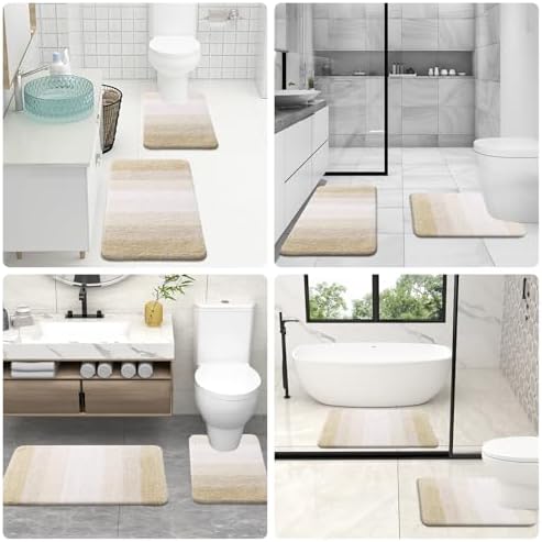 OLANLY Microfiber Bathroom Rugs Sets 3 Piece, Soft Bath Mats, Light Beige - Image 6