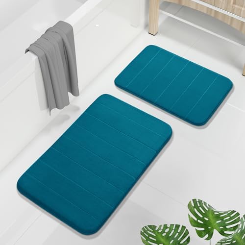 Yimobra Memory Foam Bathroom Mat Set, 31.5 x 20 & 24 x 17 in, Peacock Blue by Yimobra