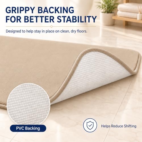 Beige Bath Mat Sets Extra Soft Memory Foam Bathroom Rugs 3 Piece Non Slip Absorbent & Dry Living Mat Sets Washable Bath Carpets with Toilet Rug,Bath Rugs for Bathroom,Tub,Shower,Kitchen,Bedroom - Image 3
