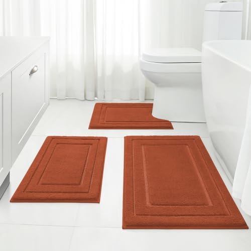 HOMEIDEAS Fall Bathroom Rugs Set of 3, Non Slip Bath Mats, Burnt Orange by HOMEIDEAS