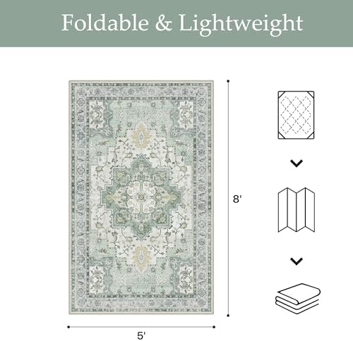 GENIMO Indoor Outdoor Rug, Washable for Patio and Deck, Mint Green, 5x8 - Image 2