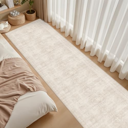 2x14 Hallway Washable Runner Rug: Neutral Kitchen Carpet Beige - Image 3