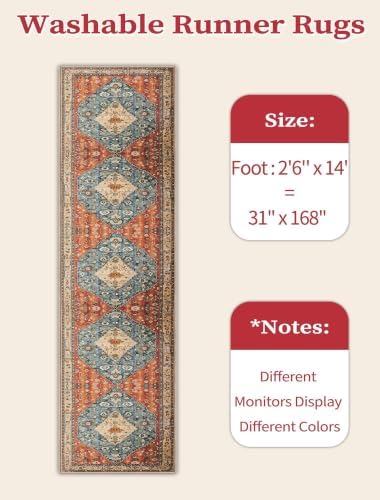 SERISSA 2'6"x14' Washable Non Slip Boho Runner Rug for Hallway - Image 3