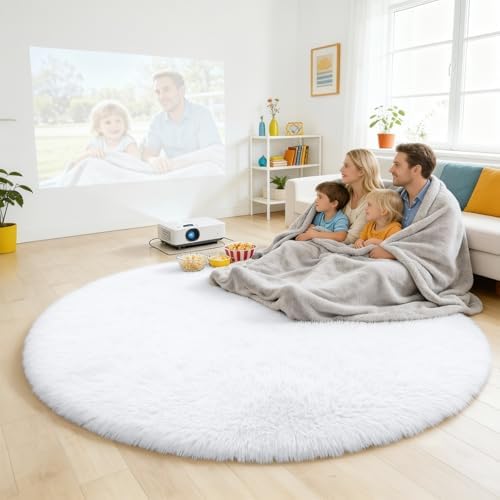OLANLY White Round Rugs for Bedroom - Machine Washable, 8 ft Circle Area Rugs for Living Room, Soft and Fluffy Shaggy Carpet for Teen Girls and Boys, Nursery Rooms, Dorms, Home Decor Aesthetic - Image 3