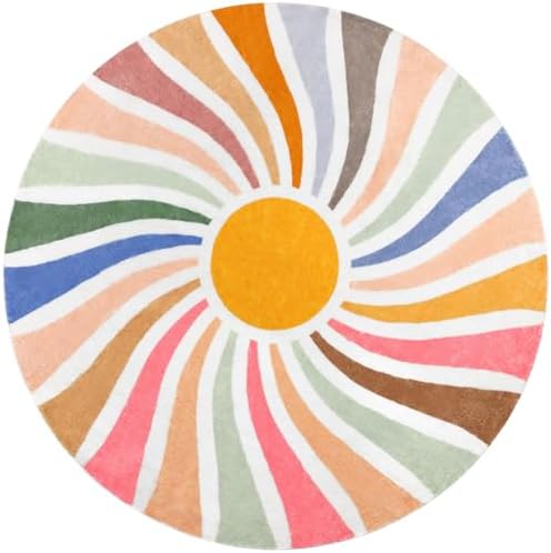 Topotdor Sun Rainbow Round Rug,Colorful Boho Kids Rug Ultra Soft Washable Nursery Rug for Bedroom Perschool Classroom,47" Round - Image 3