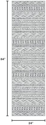 KUTA Boho Washable Runner Rug 2x7 Grey White Moroccan - Image 2