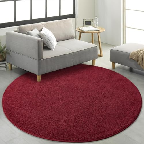 FlyDOIT Round Area Rugs for Bedroom Living Room, 6x6 Rose Red Super Soft Comfy Thickened Memory-Foam Indoor Circle Carpets, Modern Aesthetic Minimalist Carpet for Boys Girls Adults Nursery Home Décor - Image 4