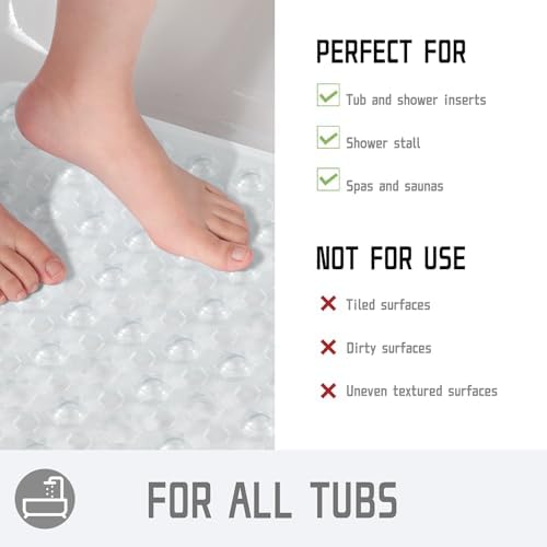 Yimobra Square Shower Floor Mat Non Slip, 21"X21" Machine Washable Bath Tub Mat, Soft on Feet, Bathmat with Drain Holes and Suction Cups, Fast Draining, Clear - Image 4