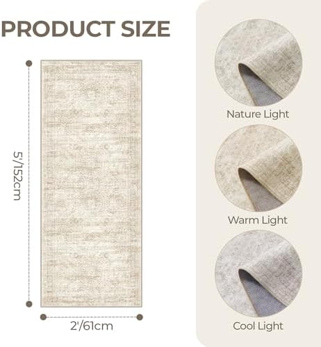 2x5 Rug Runners for Hallways Non Slip,Kitchen Rugs,Beige - Image 2