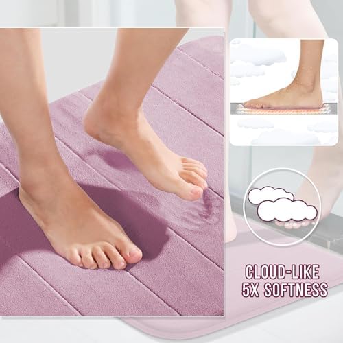 Yimobra Memory Foam Bath Mat, Super Soft Absorbent Bathroom Rug Non Slip, Quick Dry, Machine Washable Floor Carpet for Tub Shower, Home Decor Accessories, 24x17, Mauve - Image 4