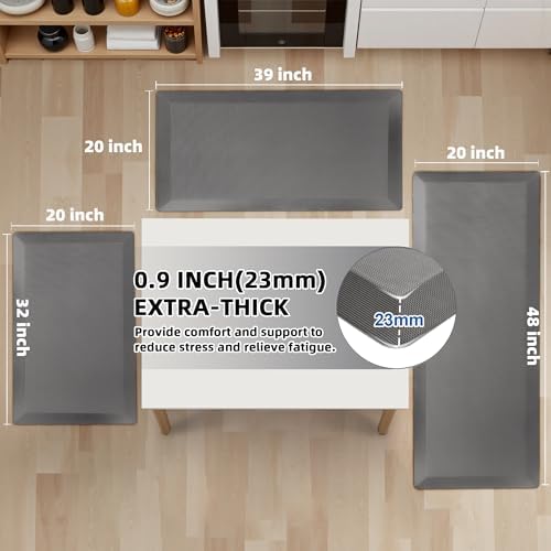 Tyrot Extra Thick Anti Fatigue Mat for Kitchen Floor, 20x32+20x48, Grey - Image 2