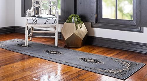 Unique Loom Reza Collection Traditional Persian Style Area Rug, 2 ft 7 in x 10 ft, Gray/Ivory - Image 3