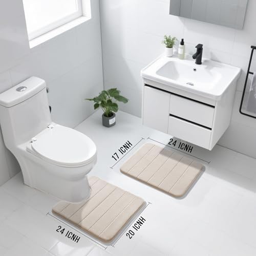 Yimobra Memory Foam Bathroom Mat Set, 24 x 17 & 24 x 20 in, Beige - Image 2