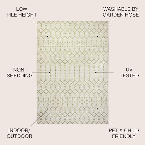 JONATHAN Y Moroccan Geometric Indoor Outdoor Square Area Rug 5X5 Cream/Green, Ourika Textured Weave for Backyard, Patio, Porch, Easy-Cleaning, High Traffic, Pet-Friendly, Non-Shedding (SMB108M-5SQ) - Image 2