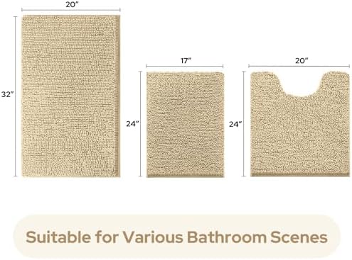 HOMEIDEAS Bathroom Rugs Set of 3, Super Soft Absorbent Chenille Bath Rugs - Image 3