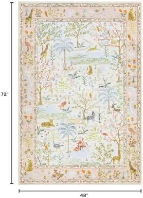 4x6 Whimsical Safari Nursery Area Rug Washable Non Slip Small Living Room Rugs Low Pile Animal Print Girs Bedroom Blush Throw Carpet Forest Fairy Tale Area Rugs for Entry Kids Room, Peach Blush - Image 2