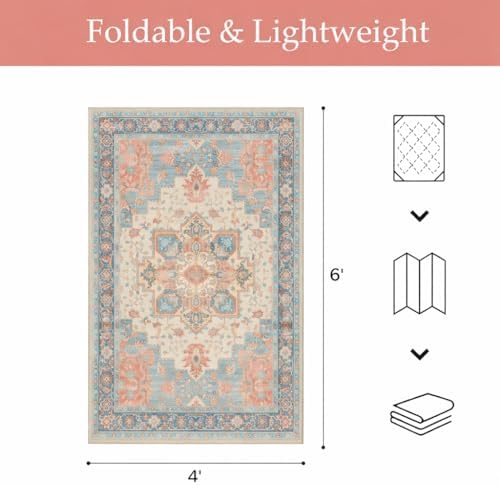 GENIMO Indoor Outdoor Rug, Washable for Patio and Deck, Peach Blue, 4x6 - Image 2