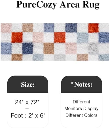 PureCozy Checkered Runner Rug 2x6 for Bedroom Soft Fluffy Shag Carpet - Image 3