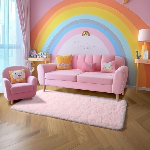 Amdrebio Pink Shag Plush Runner Area Rug 2x6 for Girls Bedroom Kids Room - Image 3
