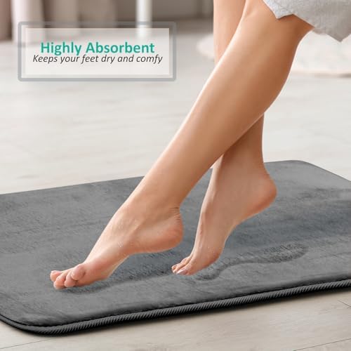 Clara Clark Bathroom Rugs, Velvet Memory Foam Bath Mat, Non-Slip Bath Rugs, Machine Wash, Dries Quickly, Ultra Soft Plush Bath Mats for Bathroom,17 x 24 + Contour, Grey - Image 7