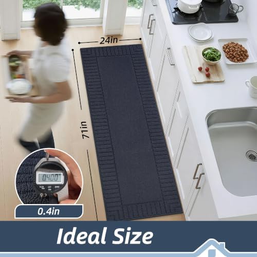 BEQHAUSE Kitchen Rugs 24"x71", Non Slip Washable Kitchen Mat, Navy Blue - Image 3