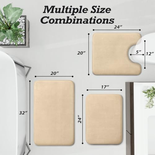 HUXMEYSON Bathroom Rugs Sets 3 Piece, Non-Slip & Quick Dry Bath Mat Set, Ultra Soft Velvet Bath Rugs for Bathroom, Toilet and Shower Floor, Light Coffee - Image 2