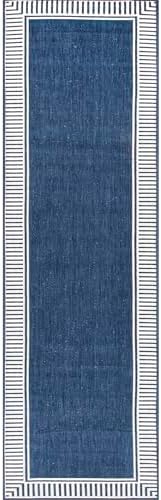 nuLOOM Asha Navy Bordered Power Loomed Indoor/Outdoor Runner Rug, 2' x 6' - Image 7