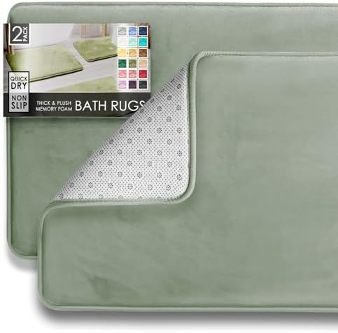 Clara Clark 2 Piece Bathroom Rug Set - Memory Foam, Bath Mat Set, Plush, Cozy, Ultra Soft, Non Slip, Machine Washable, Quick Dry - 24” x 17”+ 32” x 20” - Forest Green - Image 3