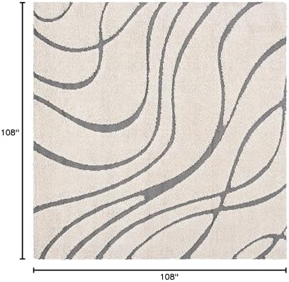 SAFAVIEH Florida Shag Square Rug 9', Soft Plush Cream & Grey SG471-1180 - Image 2