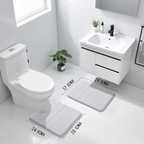 Yimobra Memory Foam Bathroom Mat Set, 24 x 17 & 24 x 20 in, Silver - Image 2