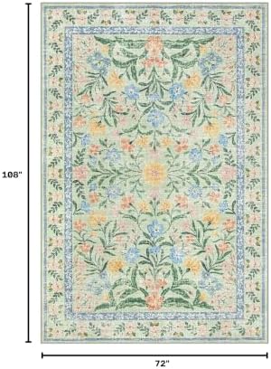 Wonnitar Washable Floral 6x9 Rug, Soft Green Area Rug Boho Non Slip Dining Room Carpet, Non-Shedding Flower Floor Carpets for Kids Bedroom Living Room Dorm Playroom - Image 2