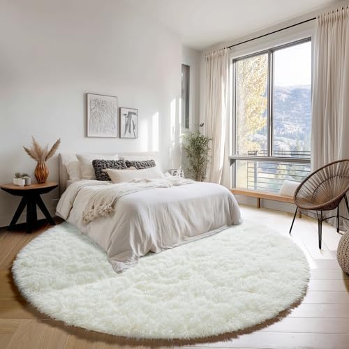 ONASAR Cream White Round Rugs 8ft for Living Room, Ivory Fluffy Bedroom Circle Area Rug, Soft Plush Shaggy Carpet for Kids Girls Boys Teen Nursery Dorm Classroom Playroom Home Decor Aesthetic - Image 3