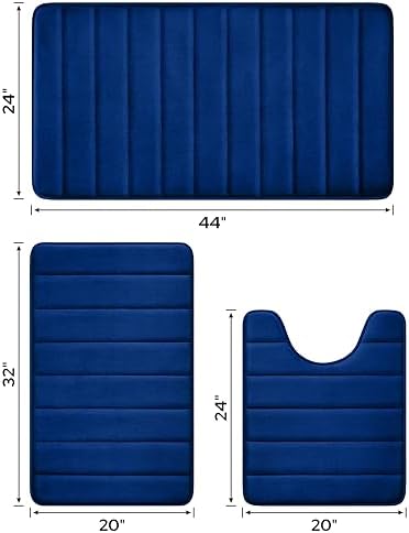 BYSURE Navy Blue Memory Foam Bath Mats Extra Long - Image 2