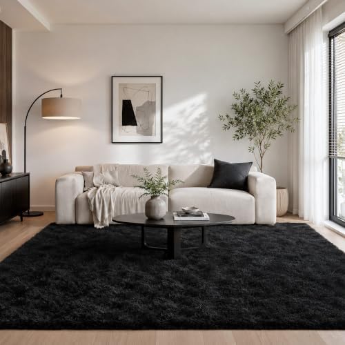 6x9 Ft Black Fluffy Area Rug for Living Room, Soft Washable by OHWPEAT