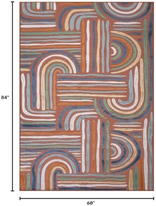 CAMILSON Indoor Outdoor Rug, Orange 5x7 Geometric Arch Striped Area Rugs for Patio and Home Areas, Easy-Cleaning Non-Shedding Living Room, Garden and Deck Washable Outside Carpet (5 x 7) - Image 2