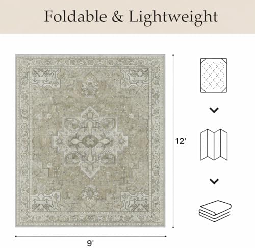 GENIMO Indoor Outdoor Rug, Washable for Patio and Deck, Cream Beige, 9x12 - Image 2