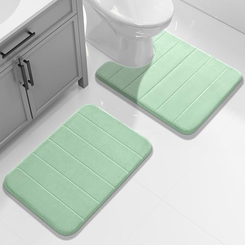 Yimobra Memory Foam Toilet Bath Mat U-Shaped, 24 X 20 Inches,Soft and Comfortable, Super Water Absorption, Non-Slip, Machine Wash and Easier to Dry for Bathroom Commode Contour Rug, Pale Green - Image 2