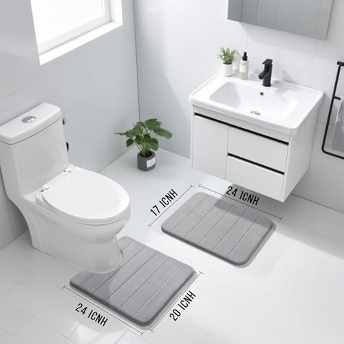 Yimobra Memory Foam Bathroom Mat Set, 24 x 17 & 24 x 20 in, Gray - Image 2