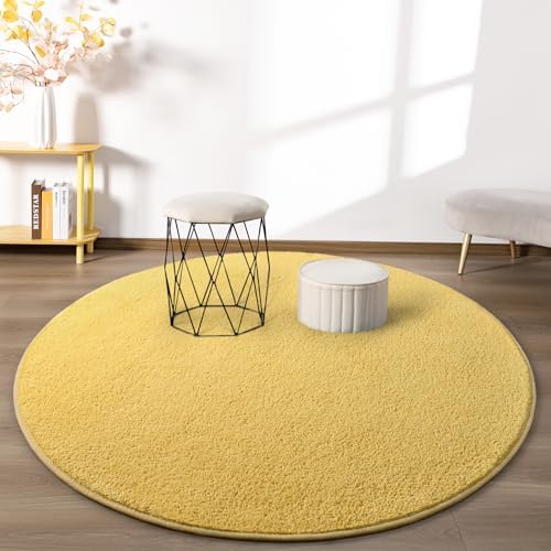 FlyDOIT Round Area Rugs for Bedroom Living Room, 4x4 Yellow Super Soft Comfy Thickened Memory-Foam Indoor Circle Carpets, Modern Aesthetic Minimalist Carpet for Boys Girls Adults Nursery Home Décor - Image 4